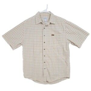 Carhartt Button Mens Large Tall Beige Plaid Short Sleeve 100% Cotton Work Dress